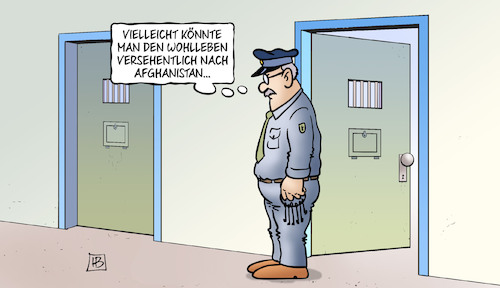 Cartoon: Wohlleben-Entlassung (medium) by Harm Bengen tagged wohlleben,entlassung,afghanistan,abschieben,abschiebung,nsu,rechtsterrorist,gefängnis,wärter,aufseher,harm,bengen,cartoon,karikatur,wohlleben,entlassung,afghanistan,abschieben,abschiebung,nsu,rechtsterrorist,gefängnis,wärter,aufseher,harm,bengen,cartoon,karikatur