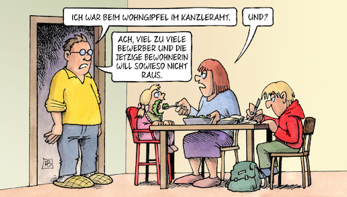 Cartoon: Wohngipfel (medium) by Harm Bengen tagged wohngipfel,kanzleramt,mieten,mietpreisbremse,wohnen,familie,bewerber,bewohnerin,merkel,harm,bengen,cartoon,karikatur,wohngipfel,kanzleramt,mieten,mietpreisbremse,wohnen,familie,bewerber,bewohnerin,merkel,harm,bengen,cartoon,karikatur