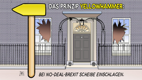 Cartoon: Yellowhammer (medium) by Harm Bengen tagged prinzip,yellowhammer,no,deal,brexit,scheibe,einschlagen,hammer,johnson,downing,street,gb,uk,harm,bengen,cartoon,karikatur,prinzip,yellowhammer,no,deal,brexit,scheibe,einschlagen,hammer,johnson,downing,street,gb,uk,harm,bengen,cartoon,karikatur