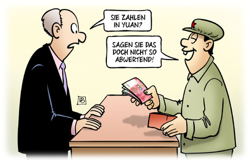 Cartoon: Yuan-Abwertung (medium) by Harm Bengen tagged yuan,abwertung,geld,waehrung,china,wirtschaft,export,zahlen,zahlung,harm,bengen,cartoon,karikatur,yuan,abwertung,geld,waehrung,china,wirtschaft,export,zahlen,zahlung,harm,bengen,cartoon,karikatur