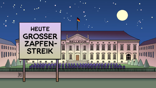 Cartoon: Zapfenstreik (medium) by Harm Bengen tagged zapfenstreik,streik,bundeswehr,absagen,ende,abschied,verstrickungen,transparenz,krieg,bild,bildzeitung,pressefreiheit,drohen,drohung,rubikon,affaere,unternehmer,wulff,bundespraesident,maschmeyer,geerkens,glaeseker,berater,bestechung,anwalt,kredit,vorteil,vorteilsnahme,zinsen,korruption,anzeigen,ruecktritt,mitleid,diekmann,doepfner,bellevue,schloss,urlaub,norderney,sylt,groenewold,ehrensold,zapfenstreich,buero,sekretaerin,fahrer,zapfenstreik,streik,bundeswehr,bild,bildzeitung,pressefreiheit,wulff,maschmeyer,bundespräsident,geerkens,glaeseker,anwalt