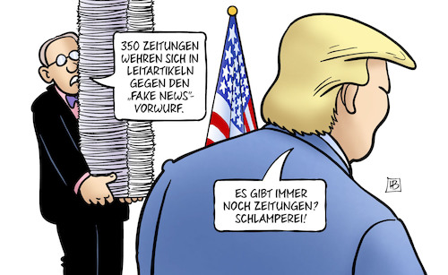 Cartoon: Zeitungen gegen Trump (medium) by Harm Bengen tagged 350,zeitungen,leitartikel,fake,news,vorwurf,trump,pressefreiheit,usa,harm,bengen,cartoon,karikatur,350,zeitungen,leitartikel,fake,news,vorwurf,trump,pressefreiheit,usa,harm,bengen,cartoon,karikatur