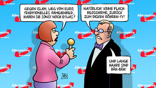 Cartoon: Zurück in die Vergangenheit (medium) by Harm Bengen tagged afd,rechts,konservativ,islam,euro,traditionelles,familienbild,interview,parteitag,flachbildschirme,roehren,tv,lange,haare,harm,bengen,cartoon,karikatur,afd,rechts,konservativ,islam,euro,traditionelles,familienbild,interview,parteitag,flachbildschirme,roehren,tv,lange,haare,harm,bengen,cartoon,karikatur