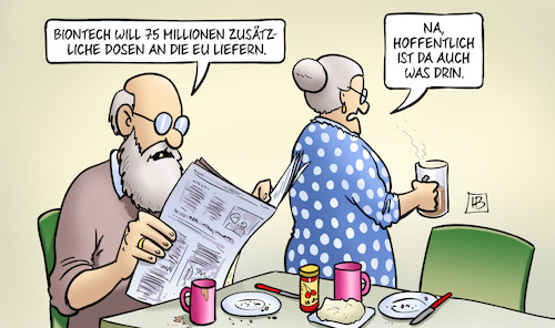 Cartoon: Zusätzliche Dosen (medium) by Harm Bengen tagged biontech,zusätzliche,dosen,susemil,astrazeneca,corona,impfstoff,wirksamkeit,lieferprobleme,harm,bengen,cartoon,karikatur,biontech,zusätzliche,dosen,susemil,astrazeneca,corona,impfstoff,wirksamkeit,lieferprobleme,harm,bengen,cartoon,karikatur