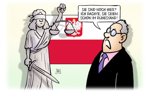 Cartoon: Zwangspensionierte Richter (medium) by Harm Bengen tagged ruhestand,zwangspensioniert,richter,justizreform,justitia,polen,harm,bengen,cartoon,karikatur,ruhestand,zwangspensioniert,richter,justizreform,justitia,polen,harm,bengen,cartoon,karikatur