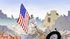 Cartoon: Musk geht (small) by Harm Bengen tagged elon,musk,usa,regierung,truemmer,fahne,flagge,chaos,trump,berater,doge,kuerzungen,einsparungen,harm,bengen,cartoon,karikatur