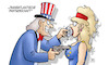 Cartoon: Transatlantische Partnerschaft (small) by Harm Bengen tagged transatlantische,partnerschaft,usa,europa,uncle,sam,iran,atomabkommen,pistole,sanktionen,erpressung,harm,bengen,cartoon,karikatur