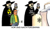 Cartoon: Vor und nach Fukushima (small) by Harm Bengen tagged fukushima,japan,atom,atomkraft,kernkraft,atomkatastrophe,katastrophe,tod,tot,sanduhr,leben,sterben,akw,kühlturm,radioaktiv,bedrohung,sicherheit,sicherheitsnormen