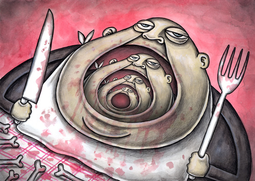 Cartoon: hunger (medium) by vladan tagged hunger,eating,fork,knife,bones