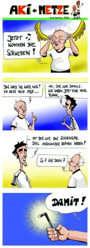 Cartoon: Aki und Metze (medium) by pianoman68 tagged wm,2006,deutschland,gegen,schweden,ruhrnachrichten,sportcomic,fußball