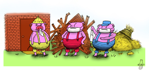 Cartoon: three little pigs (medium) by MelgiN tagged swine,flu,domuz,gribi