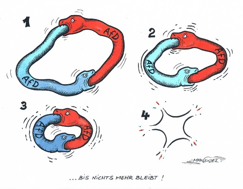 Cartoon: AfD vernichtet sich selbst (medium) by mandzel tagged afd,partei,lucke,auflösung,pauli,rechtspopulismus,nationalismus,afd,partei,lucke,auflösung,pauli,rechtspopulismus,nationalismus