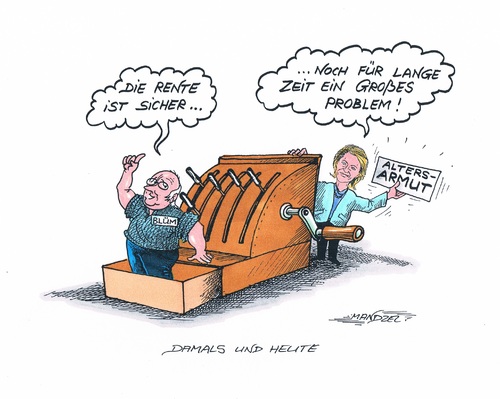 Cartoon: Altersarmut (medium) by mandzel tagged altersarmut,rente,von,der,leyen,großes,problem,blüm,altersarmut,rente,von,der,leyen,großes,problem,blüm