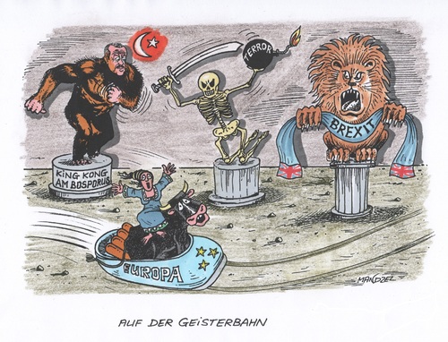 Cartoon: Angst (medium) by mandzel tagged europa,terror,brexit,erdogan,furcht,geisterbahn,europa,terror,brexit,erdogan,furcht,geisterbahn