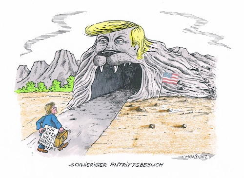 Cartoon: Antrittsbesuch (medium) by mandzel tagged trump,antrittsbesuch,merkel,usa,deutschland,löwenhöhle,handel,wirtschaft,unberechenbarkeit,trump,antrittsbesuch,merkel,usa,deutschland,löwenhöhle,handel,wirtschaft,unberechenbarkeit