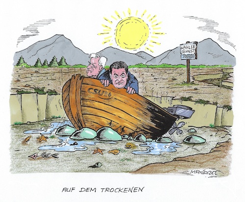 Cartoon: Aufgelaufen (medium) by mandzel tagged csu,söder,seehofer,bayern,umfragetief,wahlen,csu,söder,seehofer,bayern,umfragetief,wahlen