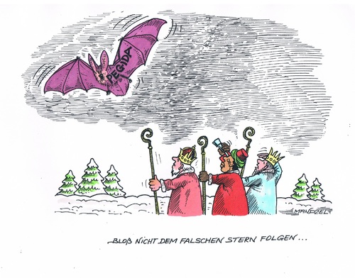 Cartoon: Bloß keine Fehldeutungen (medium) by mandzel tagged pegida,könige,dreikönigsstern,weg,pegida,könige,dreikönigsstern,weg