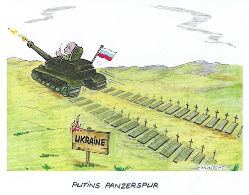 Cartoon: Blutspur (medium) by mandzel tagged russland,putin,nato,osterweiterung,ukraine,angst,krieg,europa,russland,putin,nato,osterweiterung,ukraine,angst,krieg,europa