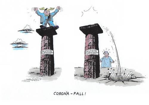 Cartoon: Corona-Opfer (medium) by mandzel tagged corona,pandemie,panik,chaos,konsumklima,kaufunlust,deutschland,wirtschaft,corona,pandemie,panik,chaos,konsumklima,kaufunlust,deutschland,wirtschaft