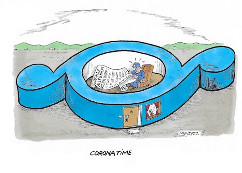 Cartoon: Corona (medium) by mandzel tagged corona,pandemie,panik,chaos,hysterie,wirtschaft,kontakteinschränkungen,corona,pandemie,panik,chaos,hysterie,wirtschaft,kontakteinschränkungen