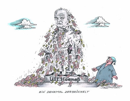 Cartoon: Das Denkmal Hoeneß zerbrökelt (medium) by mandzel tagged hoeneß,denkmal,geld,zerfall,hoeneß,denkmal,geld,zerfall