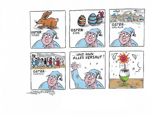 Cartoon: Denk ich an Ostern in der Nacht (medium) by mandzel tagged corona,pandemie,panik,chaos,hysterie,ostern,vergnügungen,corona,pandemie,panik,chaos,hysterie,ostern,vergnügungen