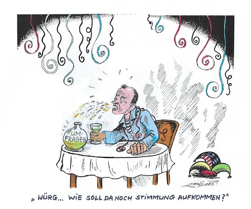 Cartoon: Der Frohsinn ist dahin (medium) by mandzel tagged deutschland,karneval,merz,umfrageergebnisse,deutschland,karneval,merz,umfrageergebnisse