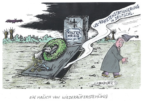 Cartoon: Der Kalte Krieg kehrt zurück (medium) by mandzel tagged raketenstationierung,usa,deutschland,russland,schreckensszenarien,kriegsangst,provokationen,raketenstationierung,usa,deutschland,russland,schreckensszenarien,kriegsangst,provokationen