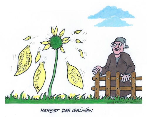 Cartoon: Die Grünen lassen Blätter (medium) by mandzel tagged die,grünen,pazifismus,atomstrom,klimaziele,kohleverbrennung,kriegstreiberei,die,grünen,pazifismus,atomstrom,klimaziele,kohleverbrennung,kriegstreiberei