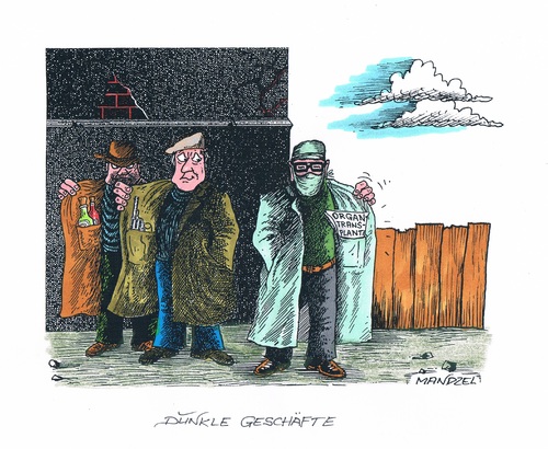 Cartoon: Dunkle Geschäfte (medium) by mandzel tagged organhandel,schwarzmarkt,geldgierige,ärzte,organhandel,schwarzmarkt,geldgierige,ärzte