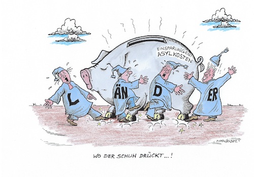 Cartoon: Einsparungen der Asylkosten (medium) by mandzel tagged scholz,haushaltsplan,asylkosten,bundesländer,einsparungen,scholz,haushaltsplan,asylkosten,bundesländer,einsparungen