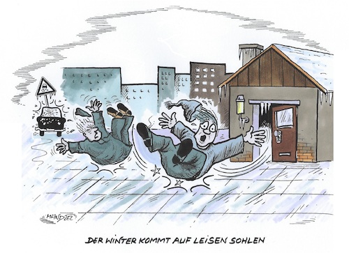 Cartoon: Eis-Chaos (medium) by mandzel tagged deutschland,winter,glatteis,staus,verkehrsausfälle,unfälle,deutschland,winter,glatteis,staus,verkehrsausfälle,unfälle