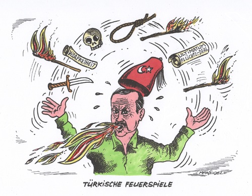 Erdogan spuckt Feuer von mandzel | Politik Cartoon | TOONPOOL