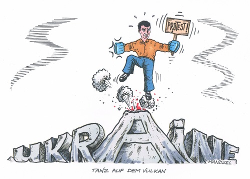Cartoon: Es brodelt in der Ukraine (medium) by mandzel tagged ukraine,klitschko,vulkan,protest,tanz,ukraine,klitschko,vulkan,protest,tanz