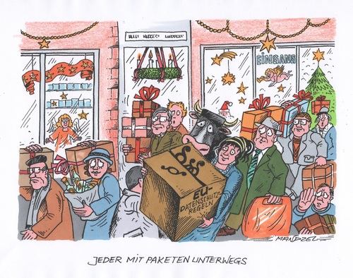 Cartoon: EU-Datenschutzregeln (medium) by mandzel tagged eu,datenschutzregeln,vorweihnachtszeit,pakete,eu,datenschutzregeln,vorweihnachtszeit,pakete