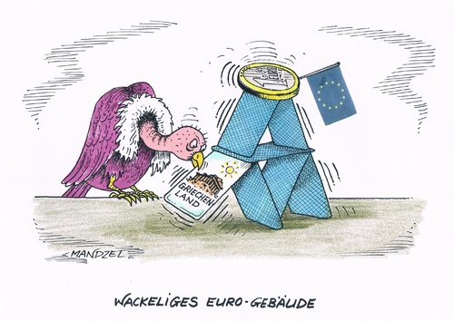 Cartoon: Euro-Kartenhaus (medium) by mandzel tagged griechenland,euro,kartenhaus,staatspleite,griechenland,euro,kartenhaus,staatspleite