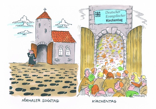 Cartoon: Evangelischer Kirchentag (medium) by mandzel tagged kirchentag,deutschland,besucherströme,kirche,kirchentag,deutschland,besucherströme,kirche