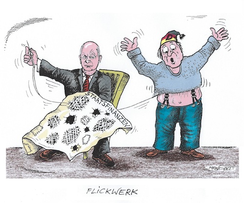 Cartoon: Finanzlöcher im Haushalt (medium) by mandzel tagged ampel,deutschland,haushaltsplan,finanzlöcher,rechtsverstöße,parteienstreit,verschuldung,ampel,deutschland,haushaltsplan,finanzlöcher,rechtsverstöße,parteienstreit,verschuldung