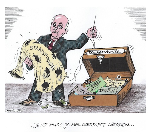 Cartoon: Flickensortiment (medium) by mandzel tagged scholz,ampel,haushalt,finanzlöcher,flicken,deutschland,umwelt,energie,politik,scholz,ampel,haushalt,finanzlöcher,flicken,deutschland,umwelt,energie,politik