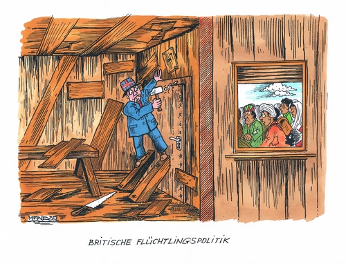 Cartoon: Flüchtlingspolitik (medium) by mandzel tagged flüchtlingspolitik,eu,großbritannien,abschottung,flüchtlingspolitik,eu,großbritannien,abschottung