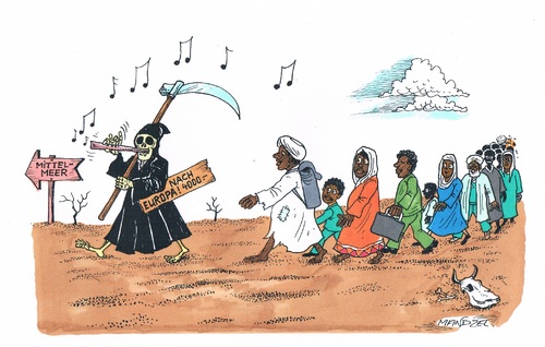 Cartoon: Flüchtlingsschleuser (medium) by mandzel tagged flüchtlinge,europa,mittelmeer,schleuser,flüchtlinge,europa,mittelmeer,schleuser