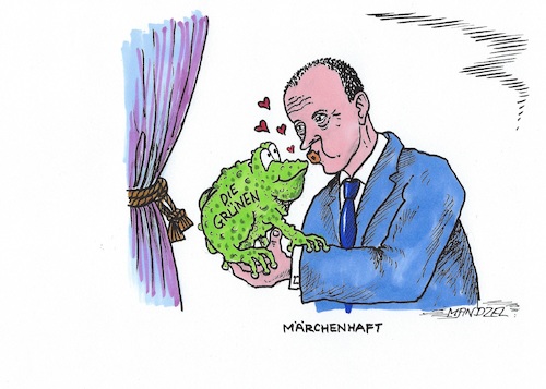 Cartoon: Froschkönig (medium) by mandzel tagged merz,die,grünen,politik,cdu,deutschland,merz,die,grünen,politik,cdu,deutschland