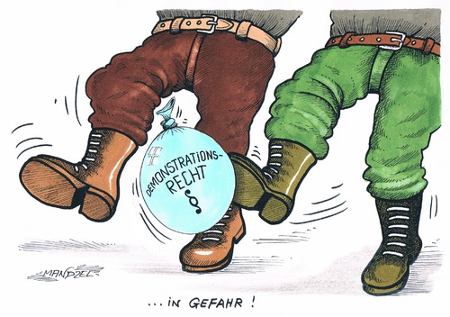 Cartoon: Gefährdetes Demonstrationsrecht (medium) by mandzel tagged hooligans,rechtsradikale,randale,gewalt,deutschland,ausländerhass,demonstrationsrecht,hooligans,rechtsradikale,randale,gewalt,deutschland,ausländerhass,demonstrationsrecht