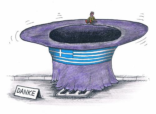 Cartoon: Griechenland hält den Hut auf (medium) by mandzel tagged betteln,hut,grieche,geldsammeln,bankrott,staatspleite