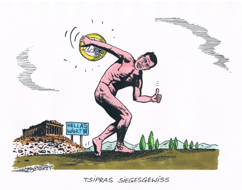 Cartoon: Griechenland wählt (medium) by mandzel tagged diskuswerfer,tsipras,linke,wahlen,euro,griechenland,griechenland,euro,wahlen,linke,tsipras,diskuswerfer