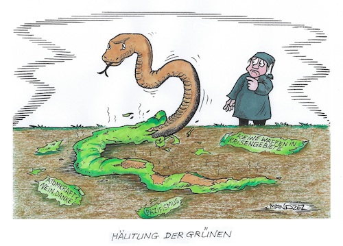 Cartoon: Grundsätze der Grünen (medium) by mandzel tagged die,grünen,pazifismus,waffenlieferungen,in,spannungsgebiete,verlängerte,atomlaufzeiten,die,grünen,pazifismus,waffenlieferungen,in,spannungsgebiete,verlängerte,atomlaufzeiten