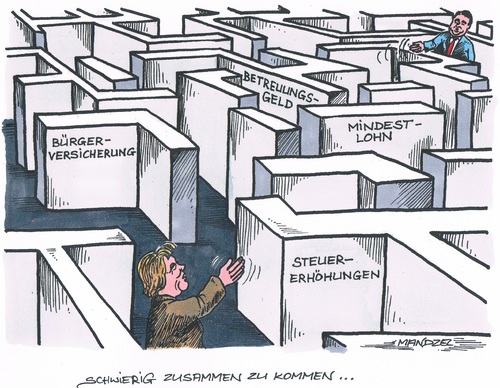 Cartoon: Hindernisreicher Koalitionsweg (medium) by mandzel tagged merkel,gabriel,cdu,spd,koalitionsbildung,irrgarten,hindernisse,merkel,gabriel,cdu,spd,koalitionsbildung,irrgarten,hindernisse