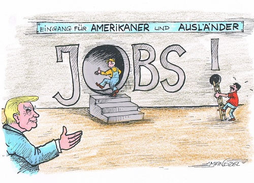 Cartoon: Job-Reduzierungen bei Ausländern (medium) by mandzel tagged usa,trump,visa,ausländer,jobs,einschränkungen,mandzel,karikatur,usa,trump,visa,ausländer,jobs,einschränkungen,mandzel,karikatur