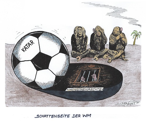 Cartoon: Katars Schattenseite (medium) by mandzel tagged katar,wm,fußball,menschenrechte,katar,wm,fußball,menschenrechte