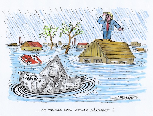 Cartoon: Katastrophal (medium) by mandzel tagged trump,klimavertrag,usa,texas,überschwemmung,dauerregen,hurrikan,trump,klimavertrag,usa,texas,überschwemmung,dauerregen,hurrikan